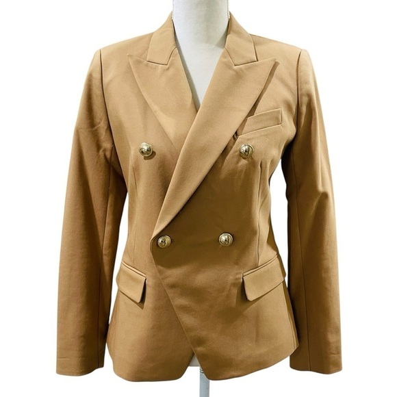 Michael Kors NWT Size 2 Double Breasted Peak Lapel Blazer Jacket Dark Camel - Picture 9 of 14